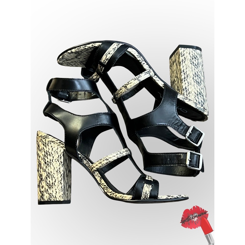 Cynthia Rowley Sandals Womens 9 M Hamptons Black Snakeskin Chunky‎ Block Heels